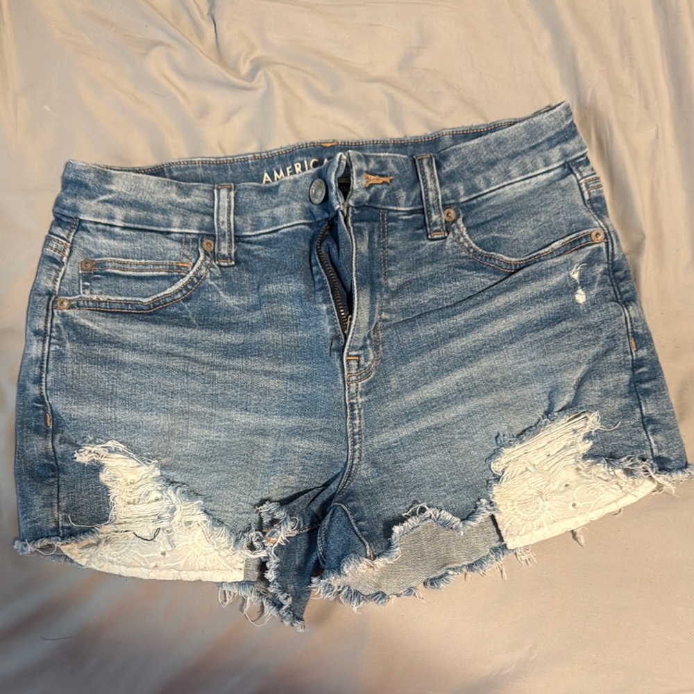 American Eagle Outfitters Blue Distressed Jean Shorts